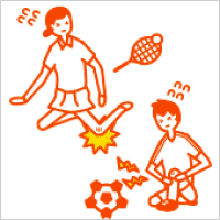 テニスをしている女の人とサッカーをしている男の子がケガをしている様子