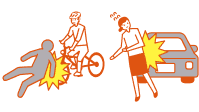 自転車と車が人に接触している様子のイラスト