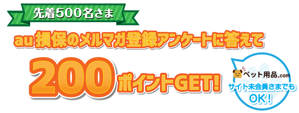 先着500名さま au損保のメルマガ登録アンケートに答えて200ポイントGET！