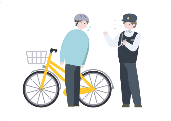 自転車交通違反で捕まった人と警察官のイラスト
