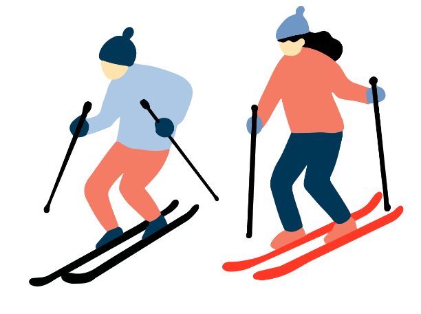 スキーで斜面を滑る男女のイラスト 